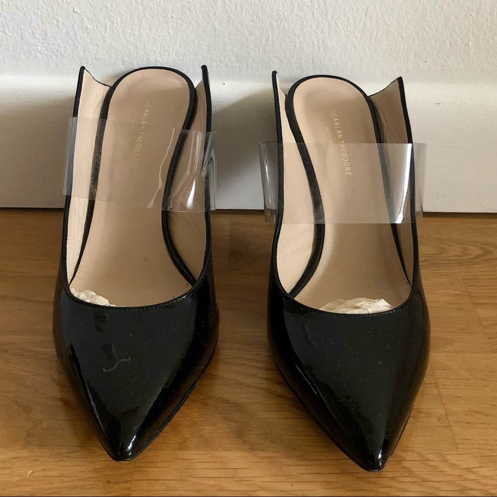 SCANLAN THEODORE Black Patent Mules Heels NEW - 36